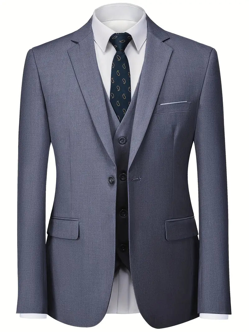 Elegant Men'S 3pcs Suit- Slim Fit Tuxedo Set for Weddings& Formal Occasions