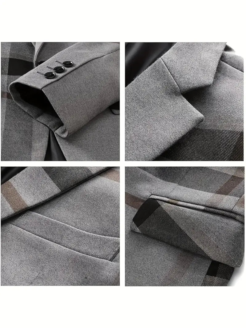 Men'S Navy Blue Geometric Pattern Tuxedo Jacket with Black Lapels & Cream Bow Tie